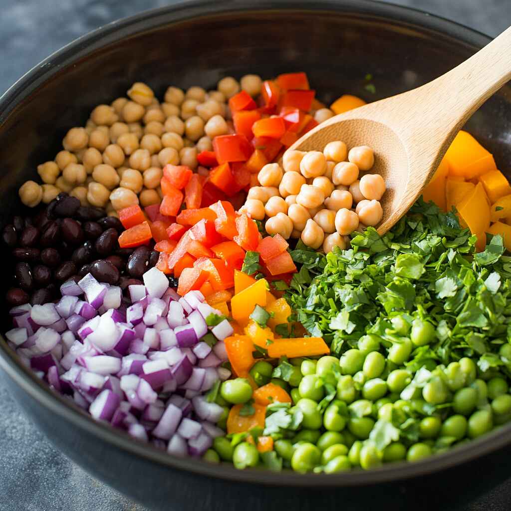 Bean salad ingredients for high protein meal