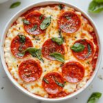 Cottage cheese pizza bowl with pepperoni and basil