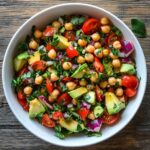 high-fiber chickpea avocado salad in bowl