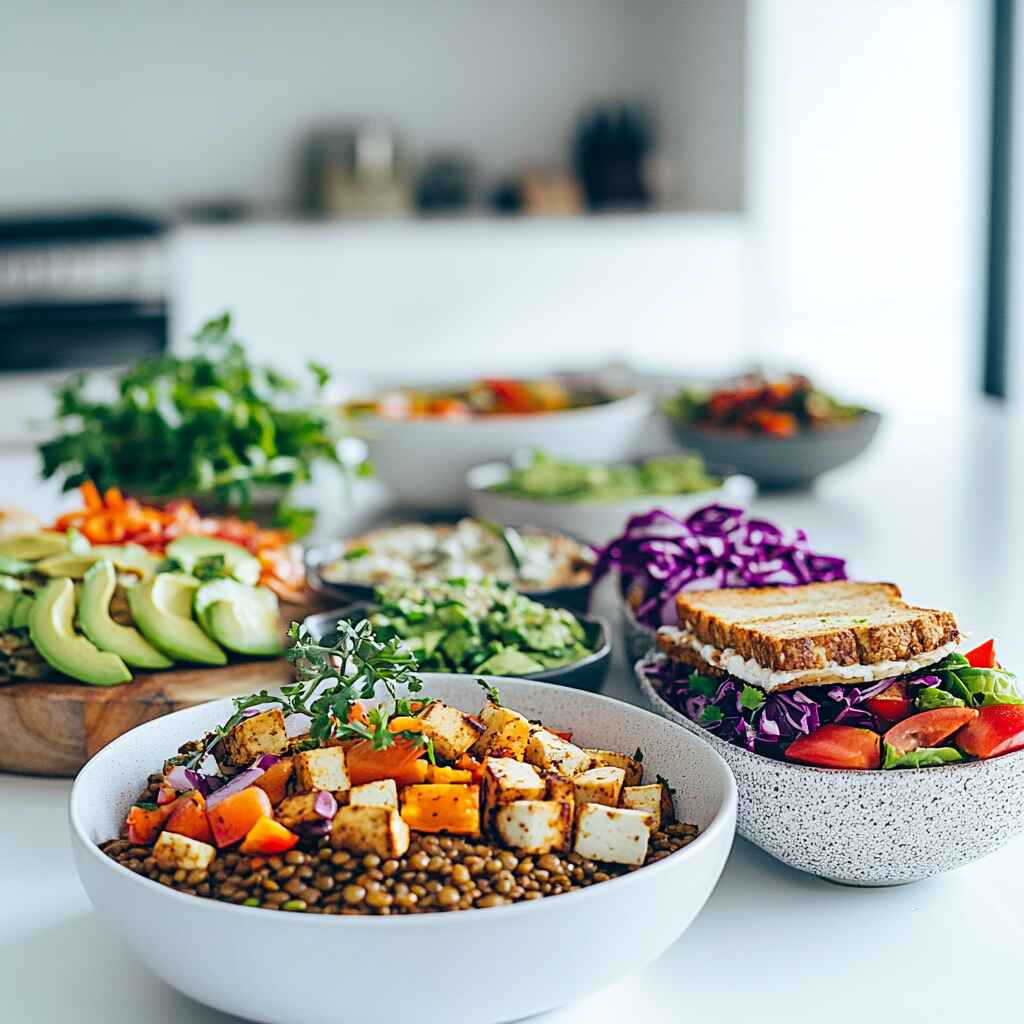 high protein vegetarian lunch spread