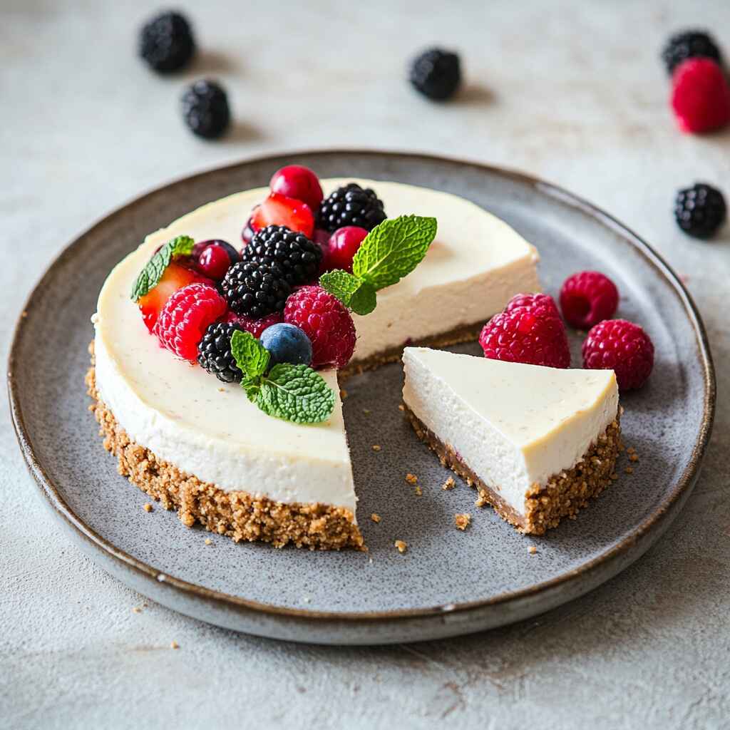 No-bake high-protein cheesecake with berries