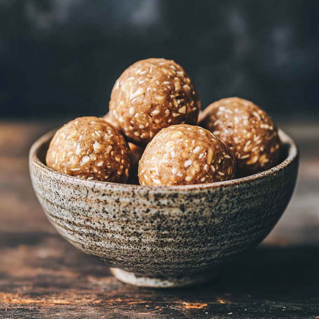 peanut butter protein balls in bowl