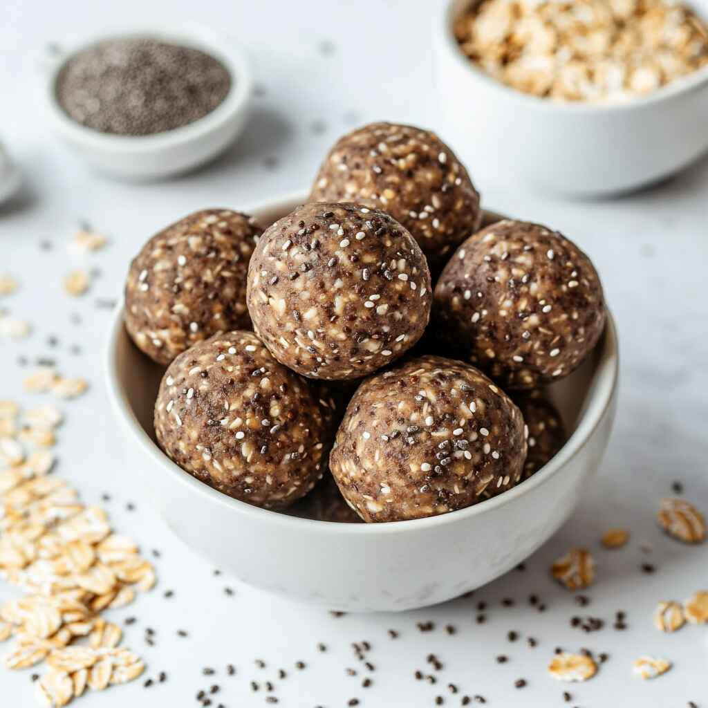 Protein balls without peanut butter in a bowl