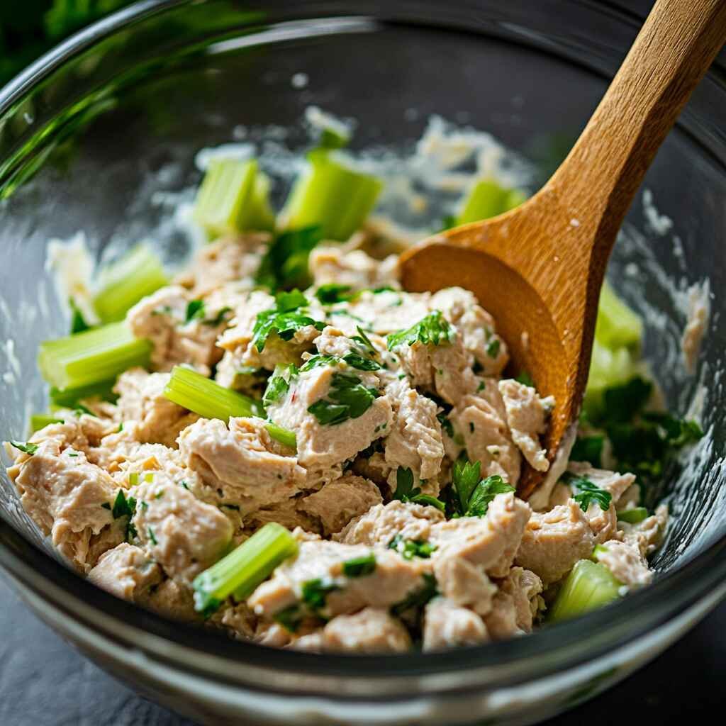 Mixing tuna salad for fewer calories