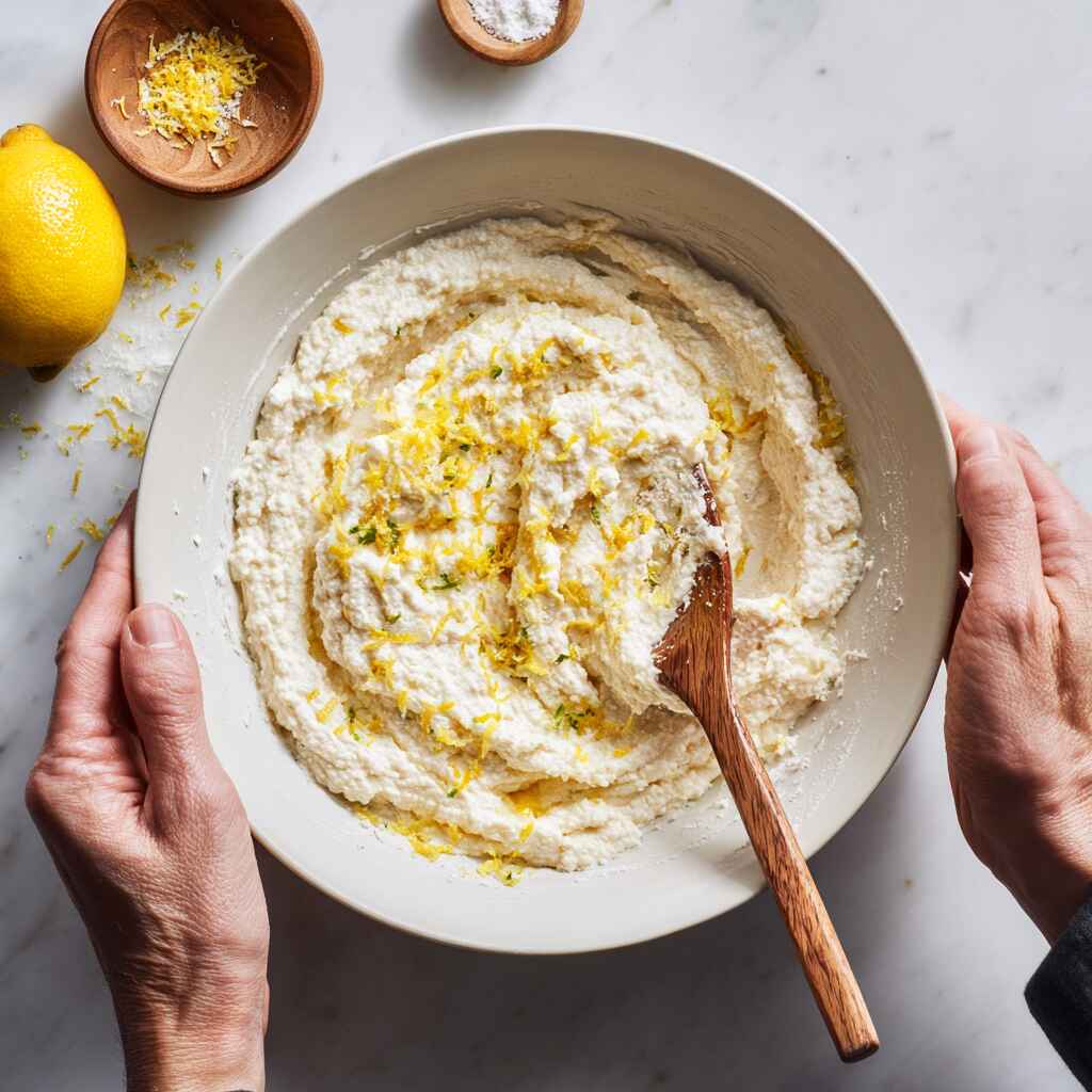 Mixing lemon ricotta sauce for pasta
