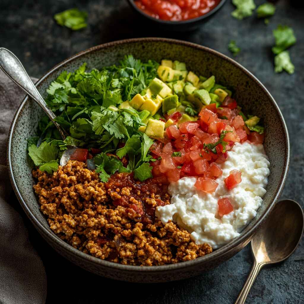 served taco cottage cheese bowl