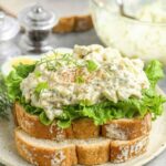tuna egg salad sandwich with no-cook ingredients on table