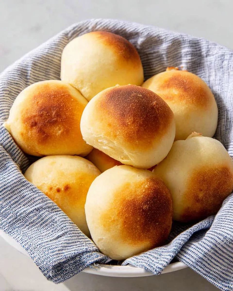 Homemade bread machine potato rolls served on a wooden table.