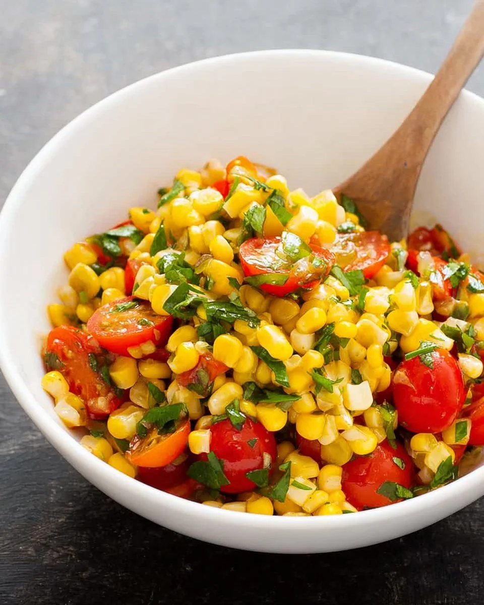 Chunky Corn Salsa served in a bowl with fresh ingredients