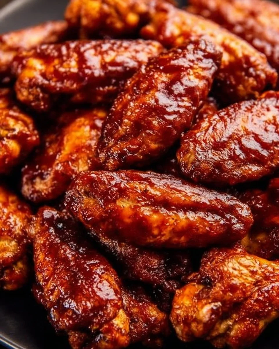 Crockpot BBQ chicken wings served on a plate garnished with parsley