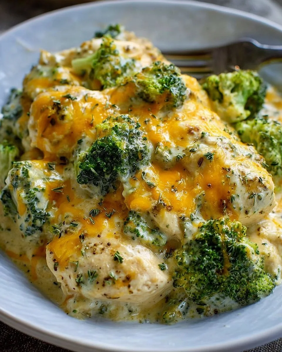 Crockpot Broccoli Cheddar Chicken served in a bowl with toppings.