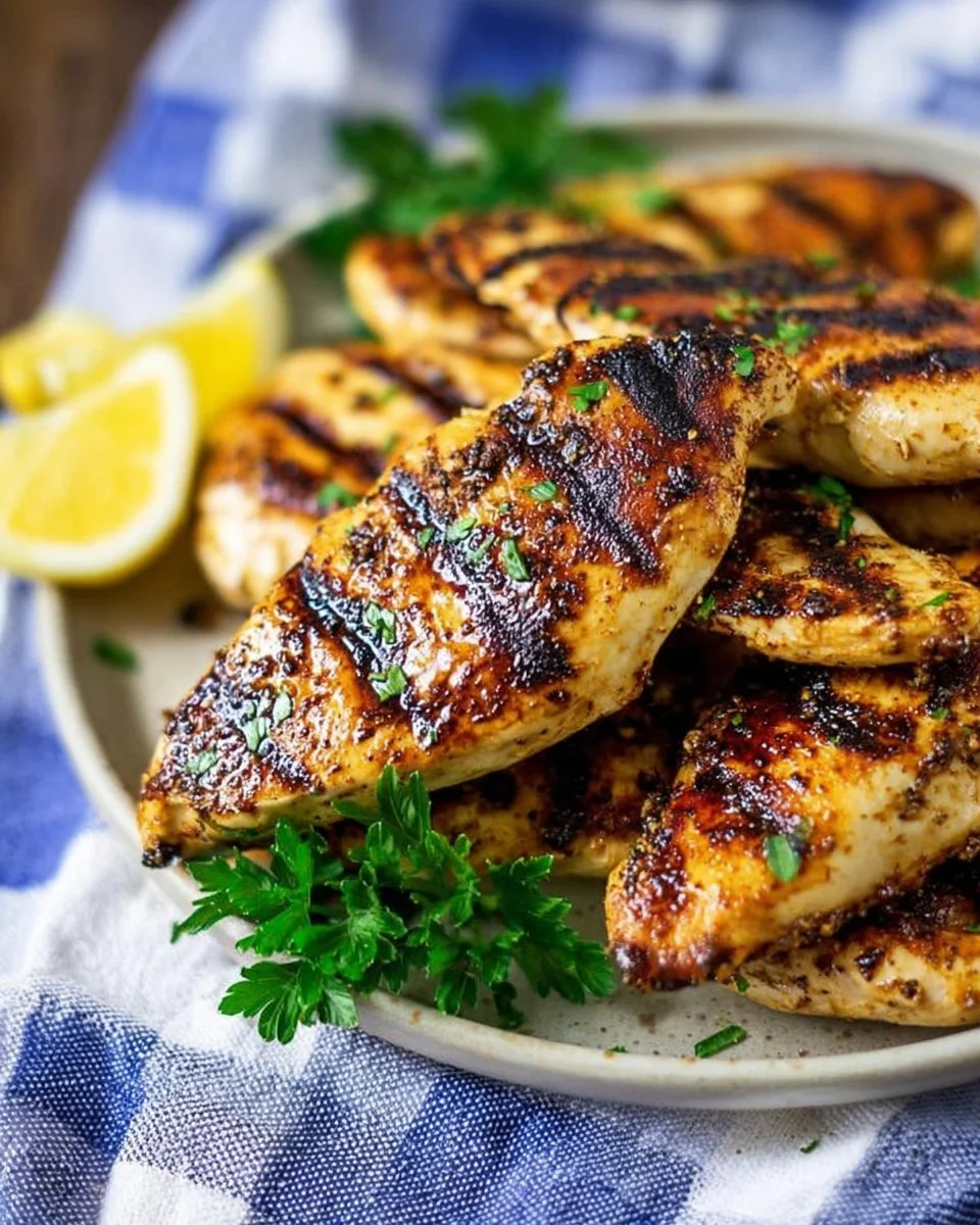 Juicy grilled chicken tenders served with a side of fresh vegetables