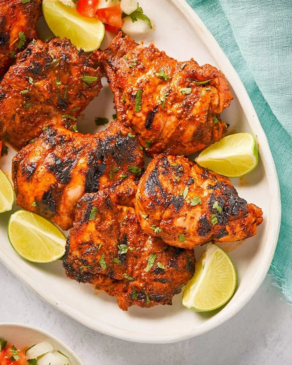 Deliciously grilled roast chicken served with fresh herbs and sides