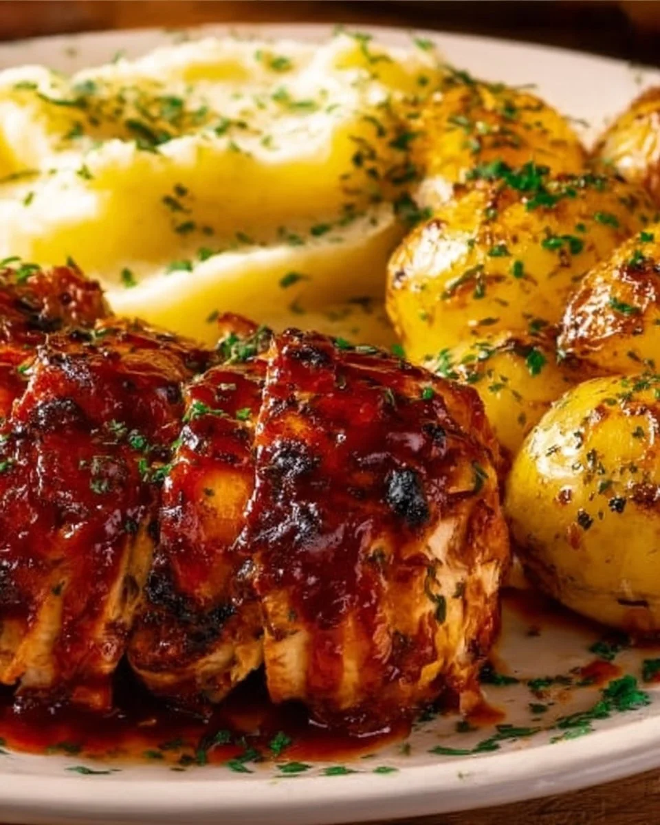 Honey BBQ Chicken with Creamy Garlic Parmesan Potatoes: Easy Dinner