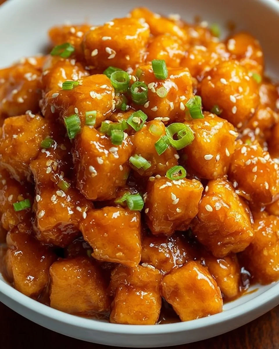 Delicious homemade orange chicken served with steamed rice and vegetables