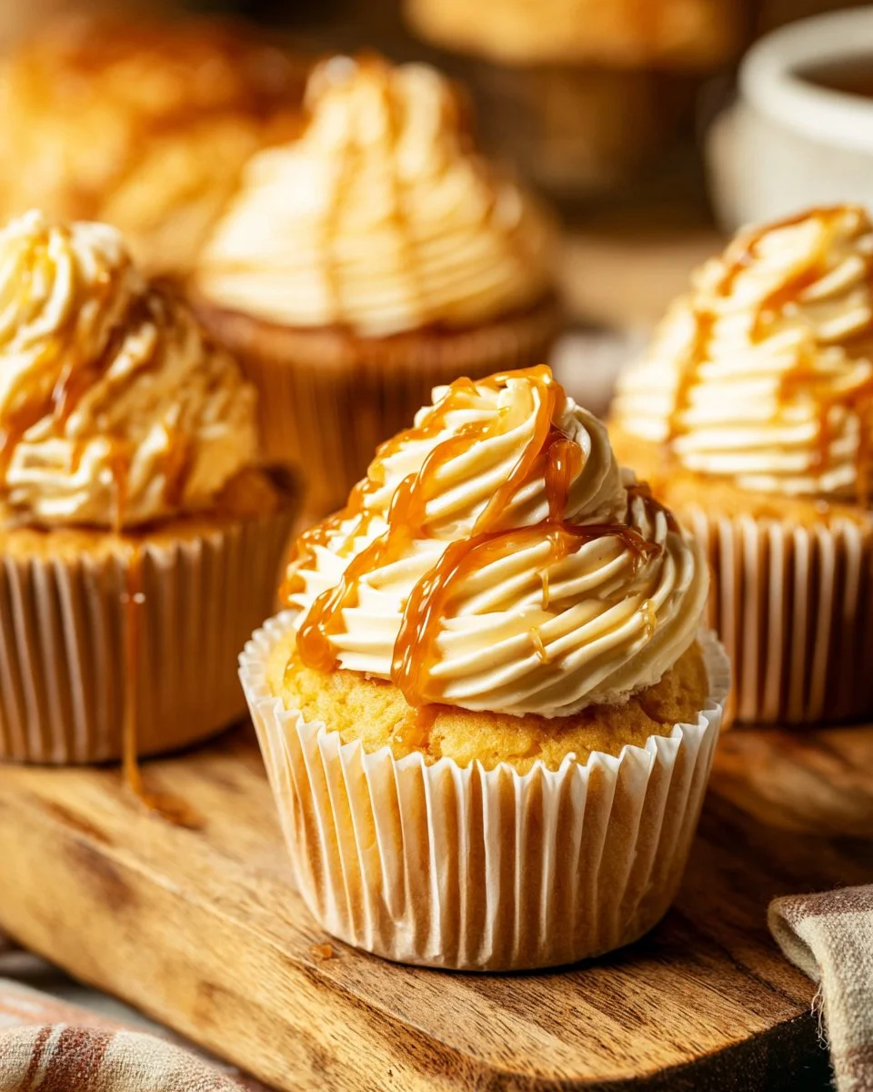 Delicious salted caramel cupcakes with sea salt topping