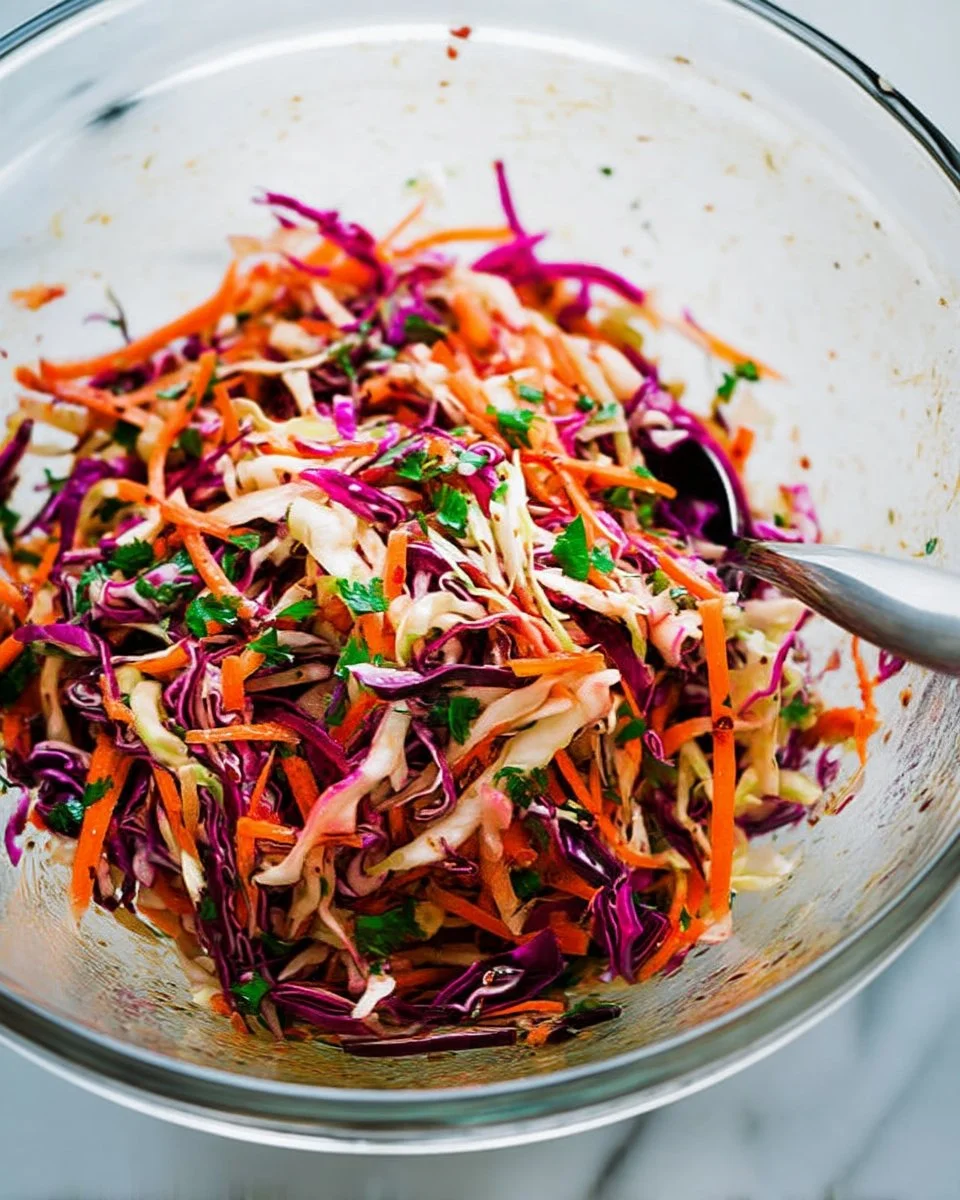 Bowl of Simple Healthy Slaw with colorful vegetables and a light dressing