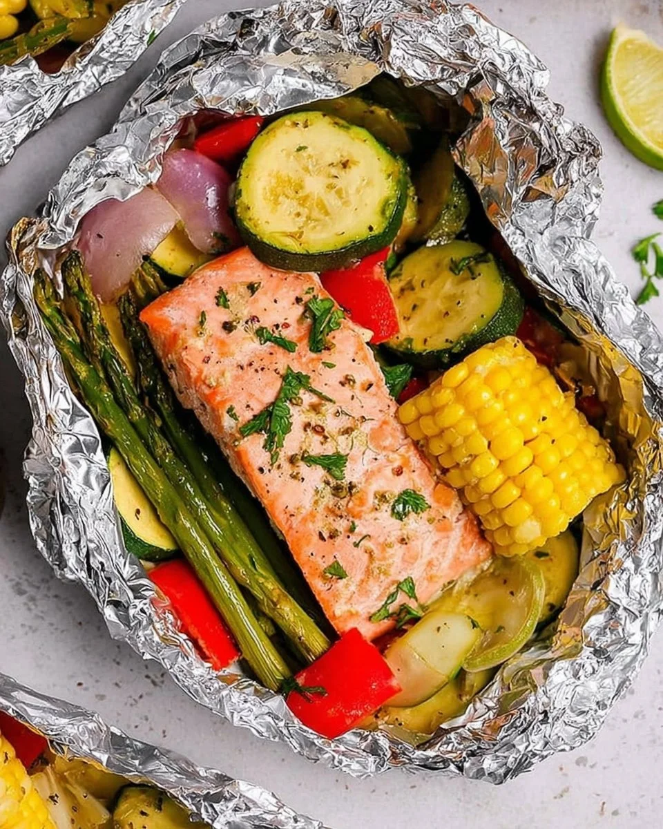 Summer Veggie Salmon Foil Packets