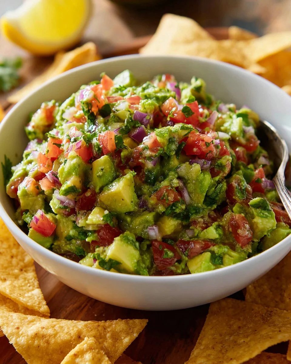 Bowl of homemade Avocado Salsa with diced avocados, tomatoes, and cilantro