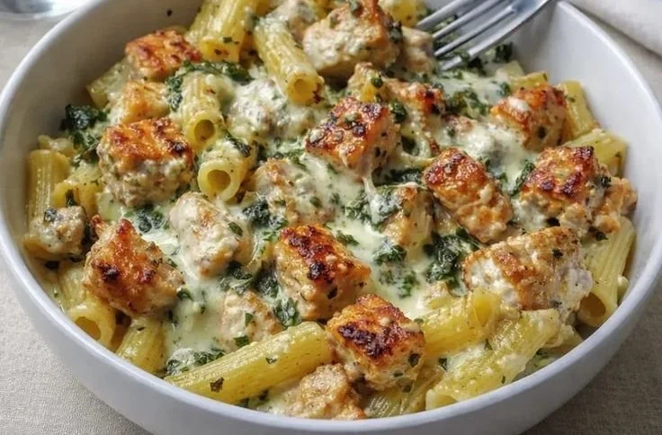 Creamy Pesto Chicken Pasta Bake – Simple, Creamy, Delicious