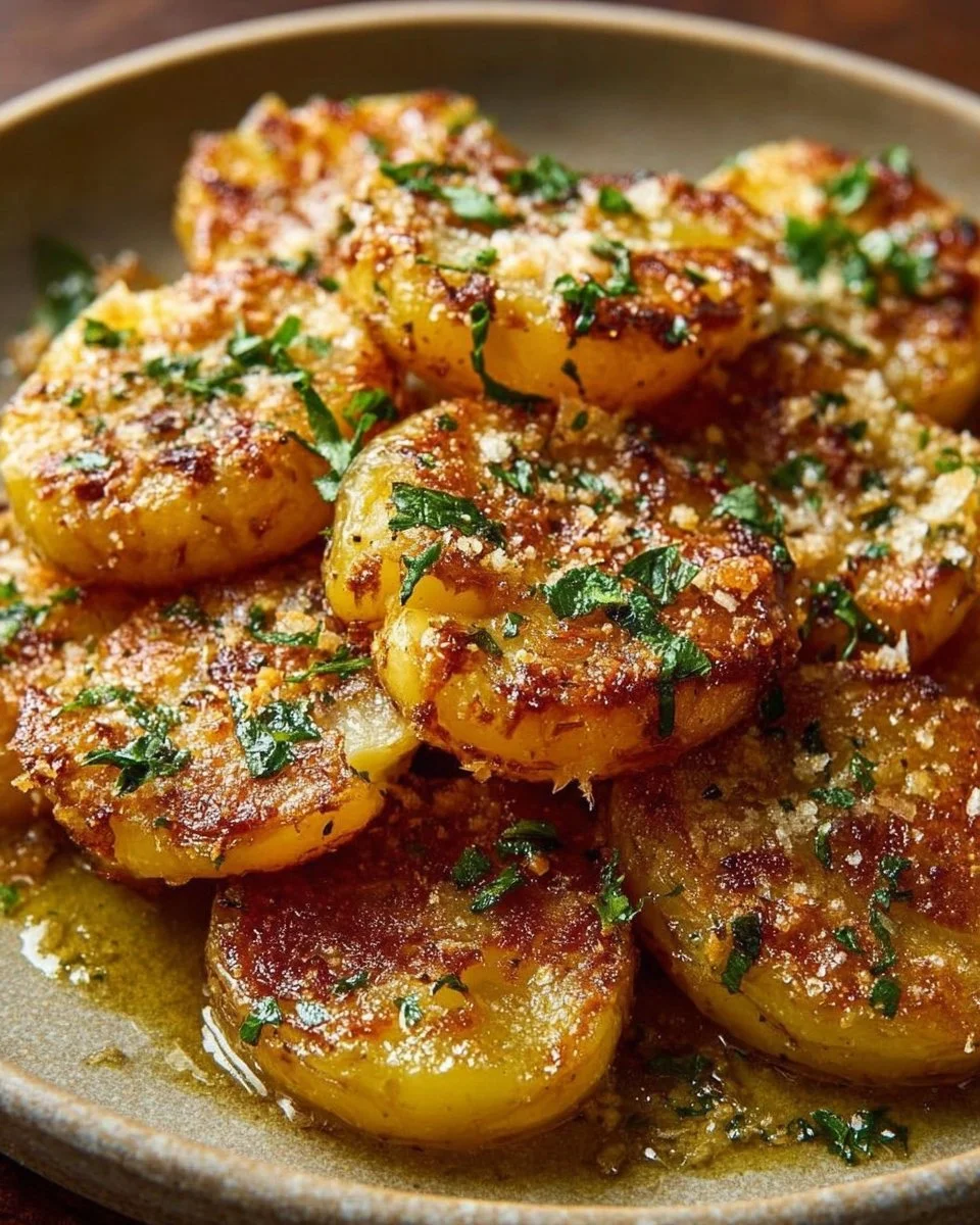 Crispy Garlic Parmesan Smashed Potatoes