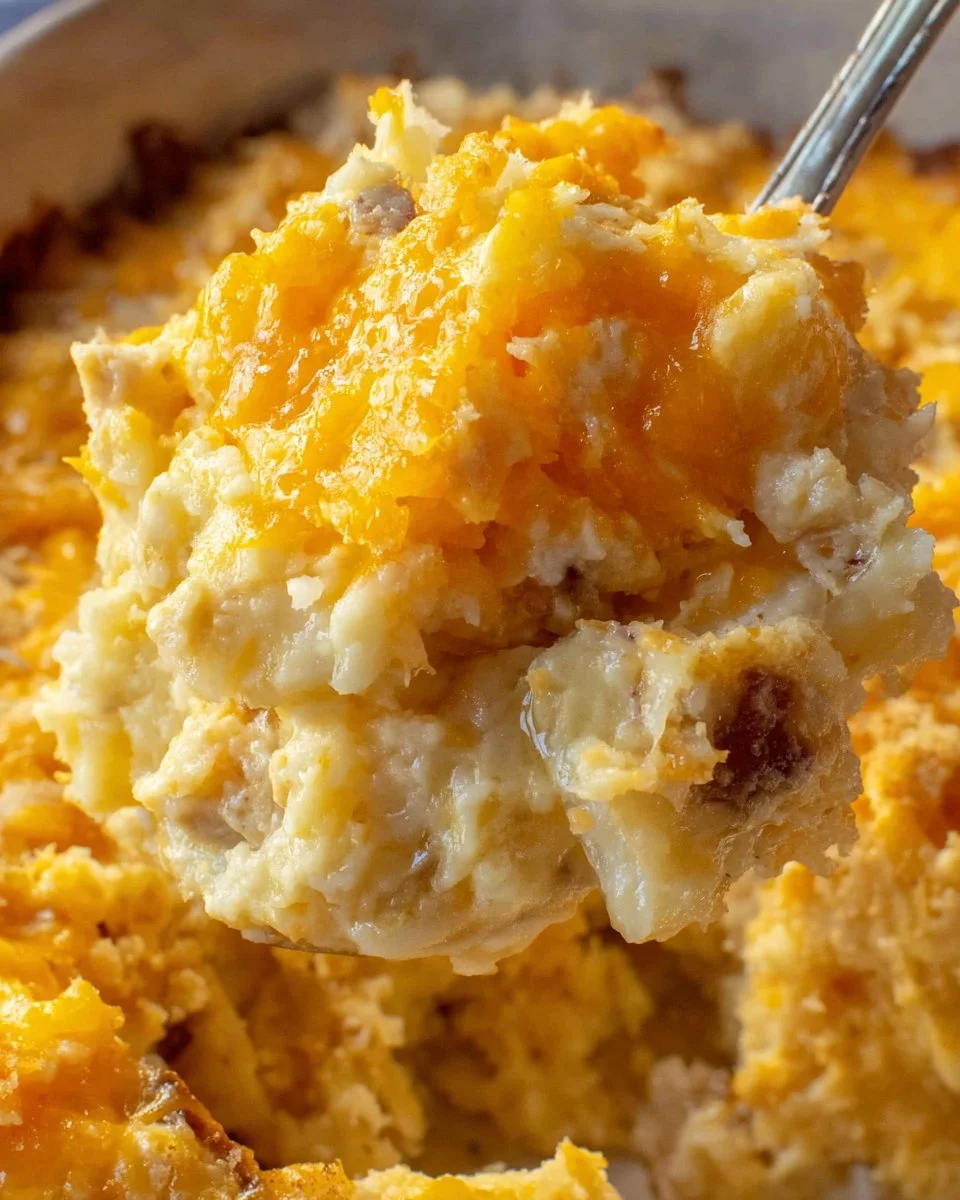 Delicious plate of easy cheesy potatoes topped with melted cheese and herbs.