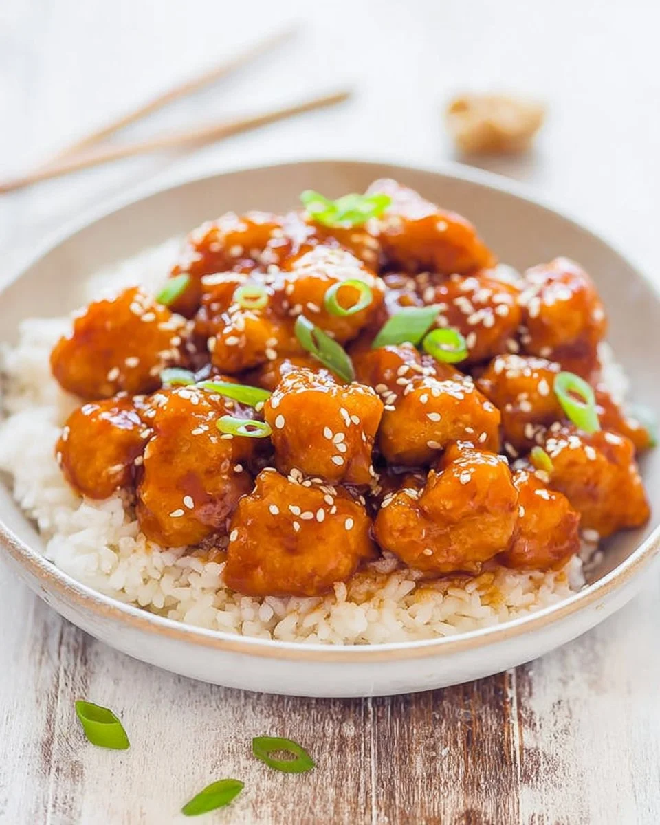 Delicious plate of easy sweet and sour chicken with colorful vegetables