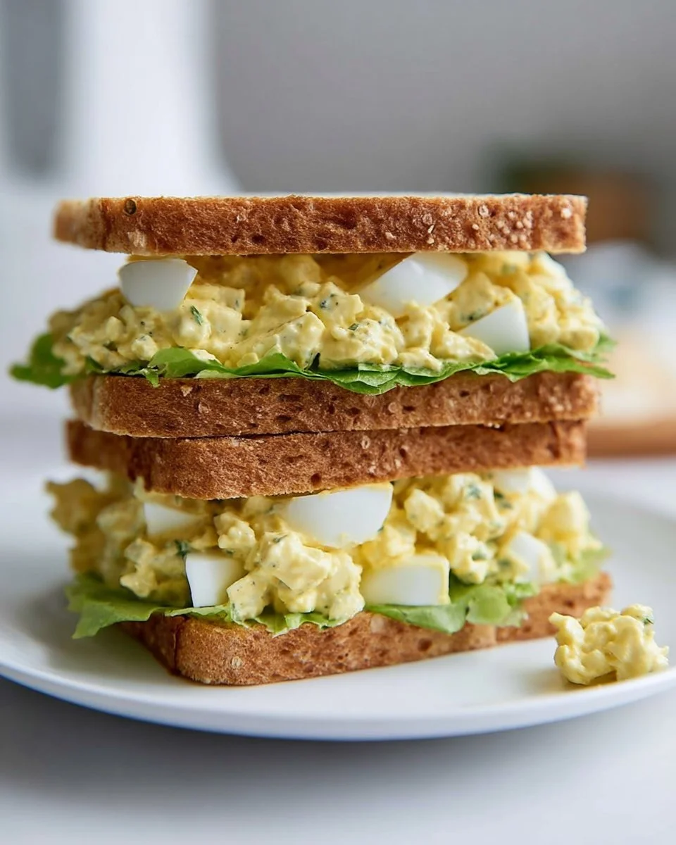 Delicious homemade egg salad sandwich on a plate ready to be served