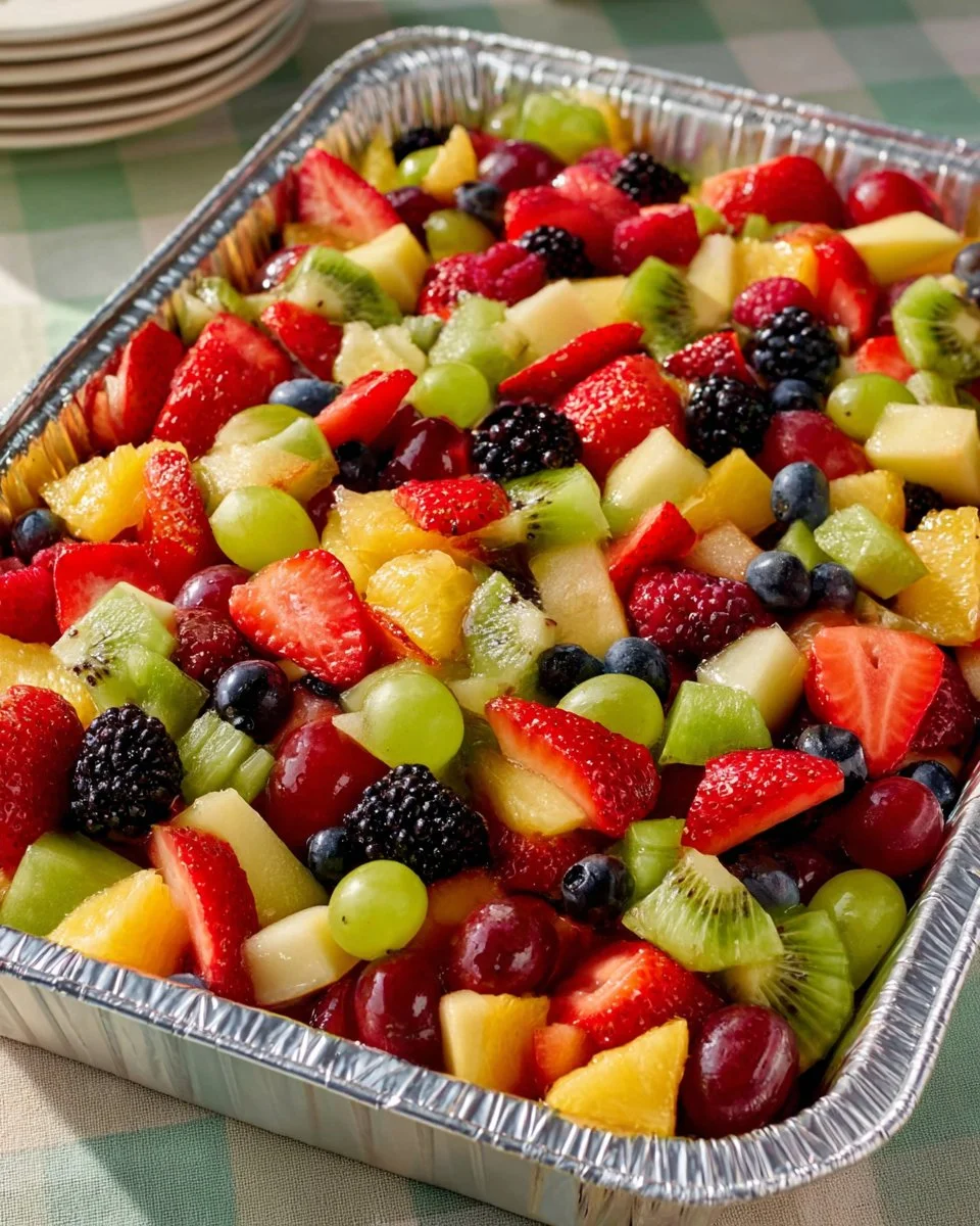 Colorful fruit salad for a large gathering served in a bowl