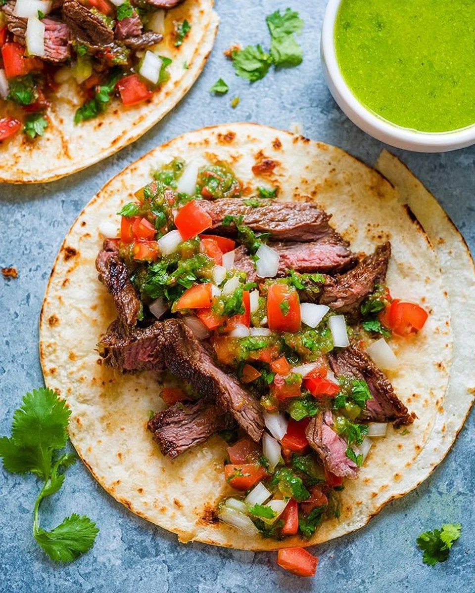 Delicious grilled beef tacos served with fresh toppings and lime