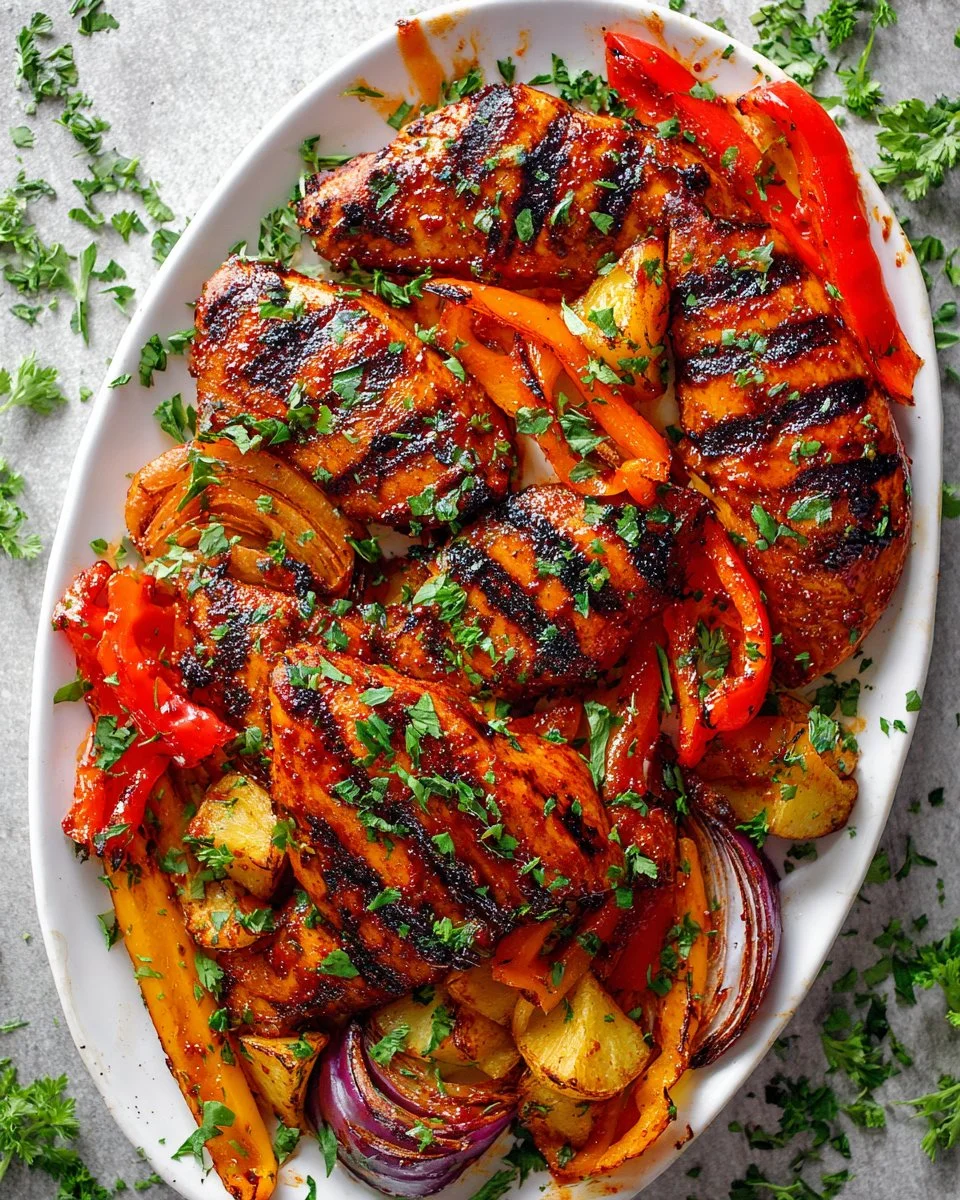 Plate of grilled chicken with Sriracha barbecue sauce.