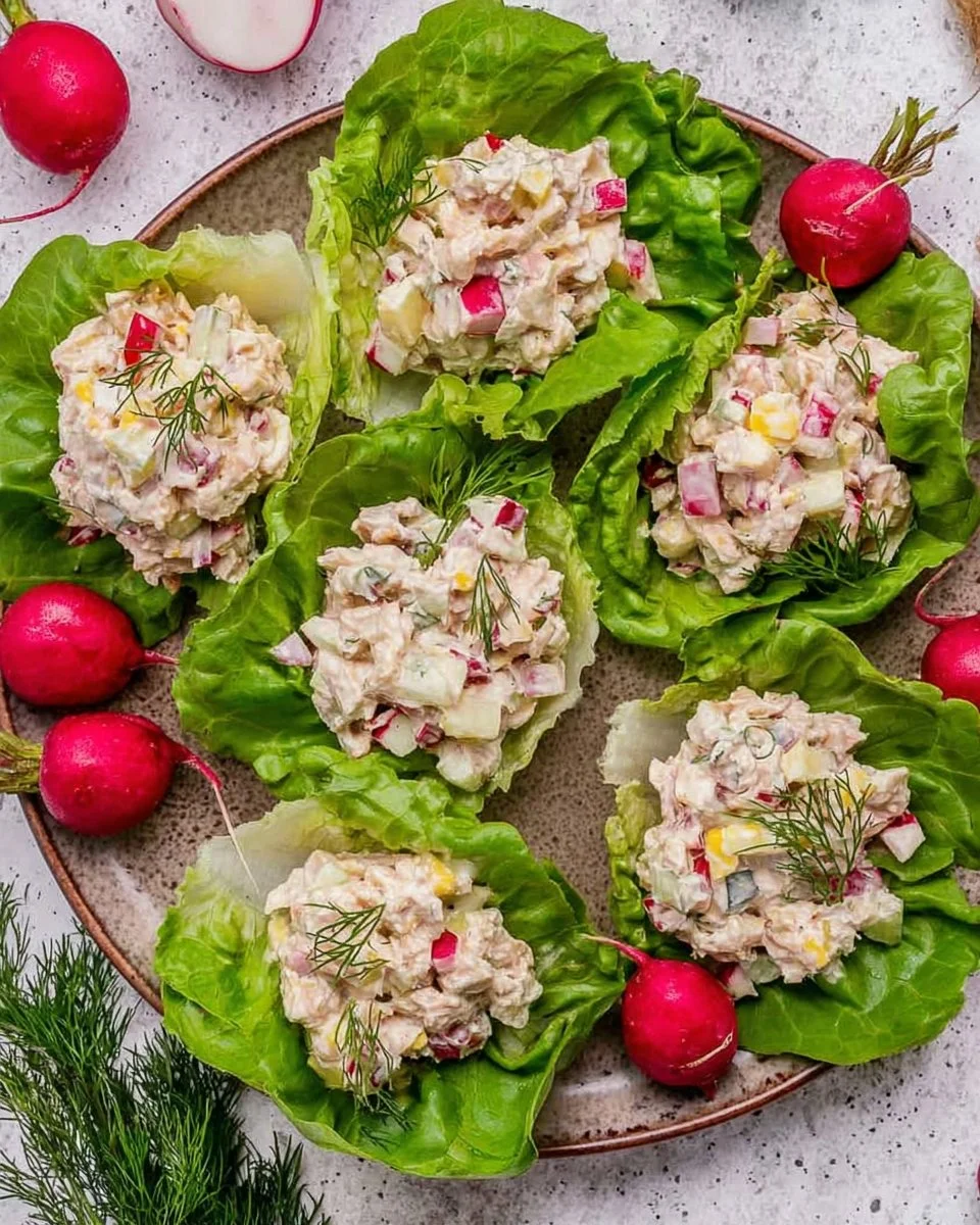 Keto Tuna Salad wrapped in fresh lettuce for a healthy low-carb meal