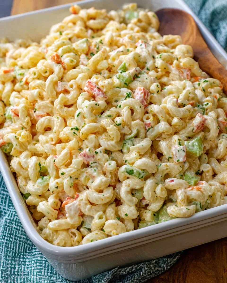 Delicious macaroni salad serving for a large gathering