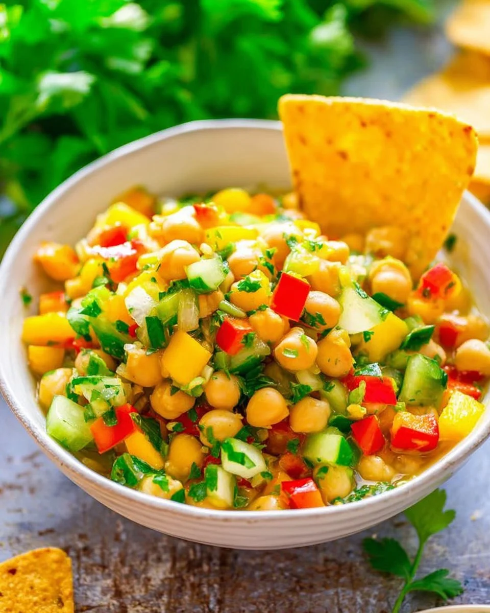 Mango Chickpea Salad with corn and fresh ingredients