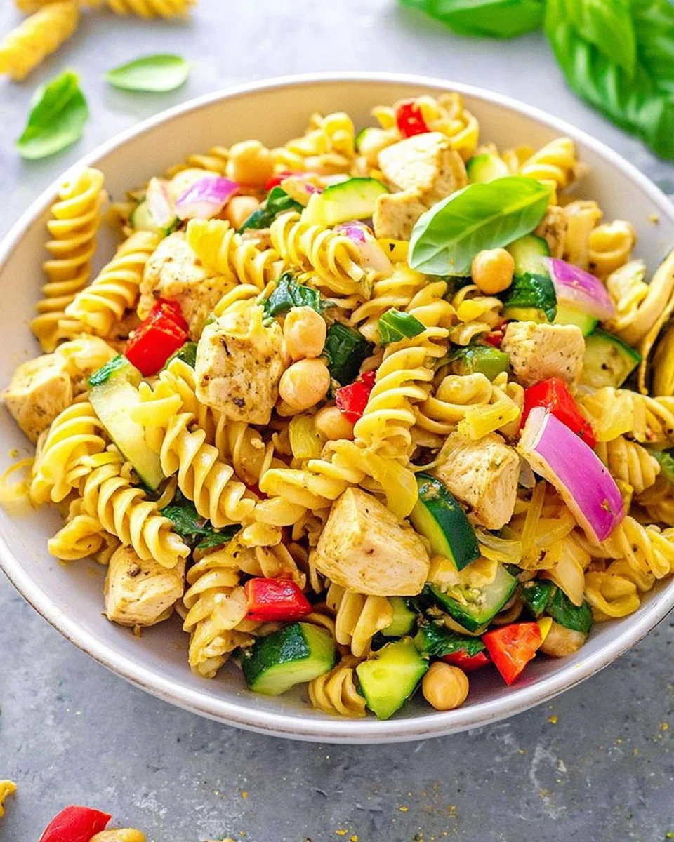 Mediterranean Lemon Chicken Pasta Salad
