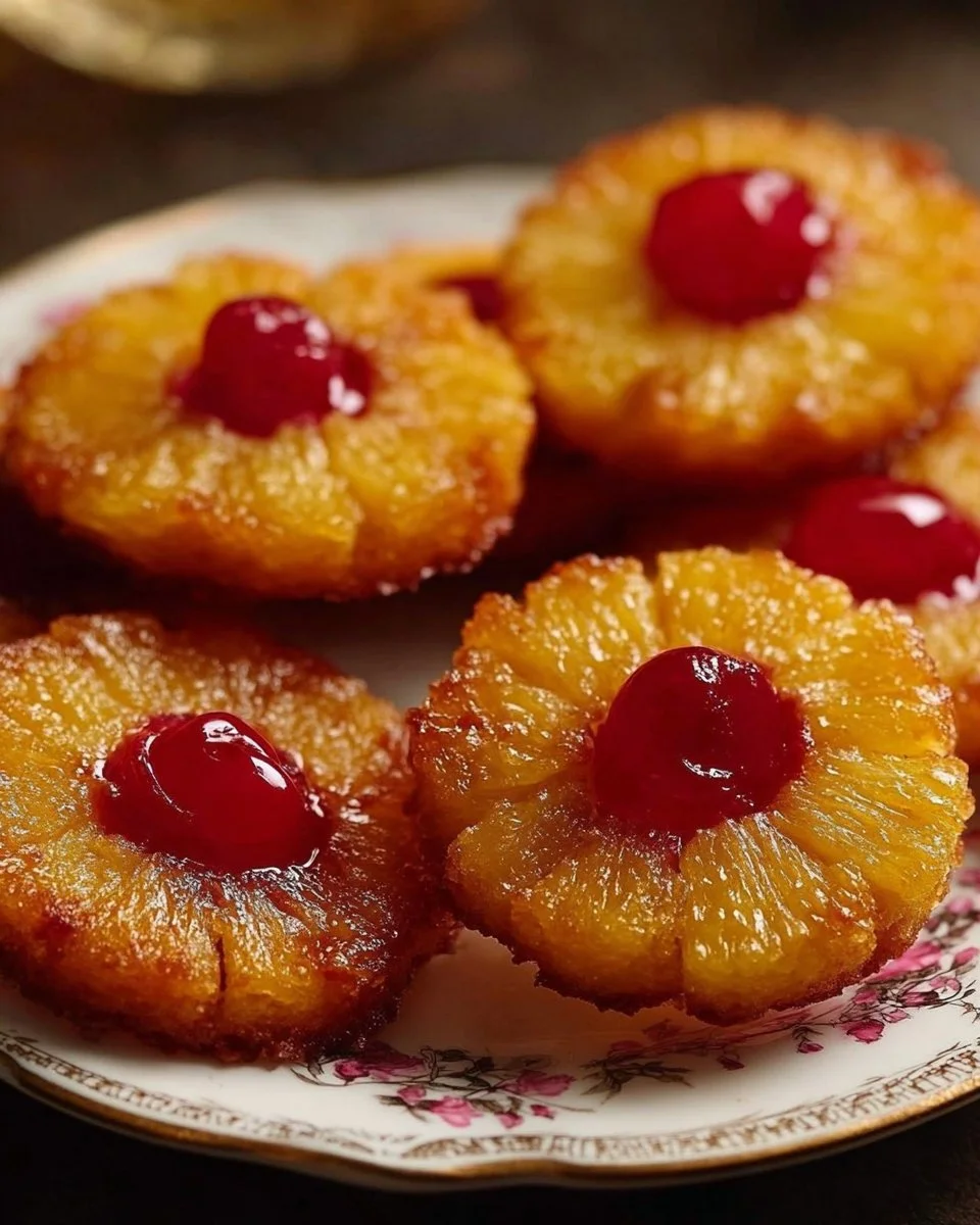 Delicious homemade Pineapple Upside-Down Cookies on a rustic wooden table.