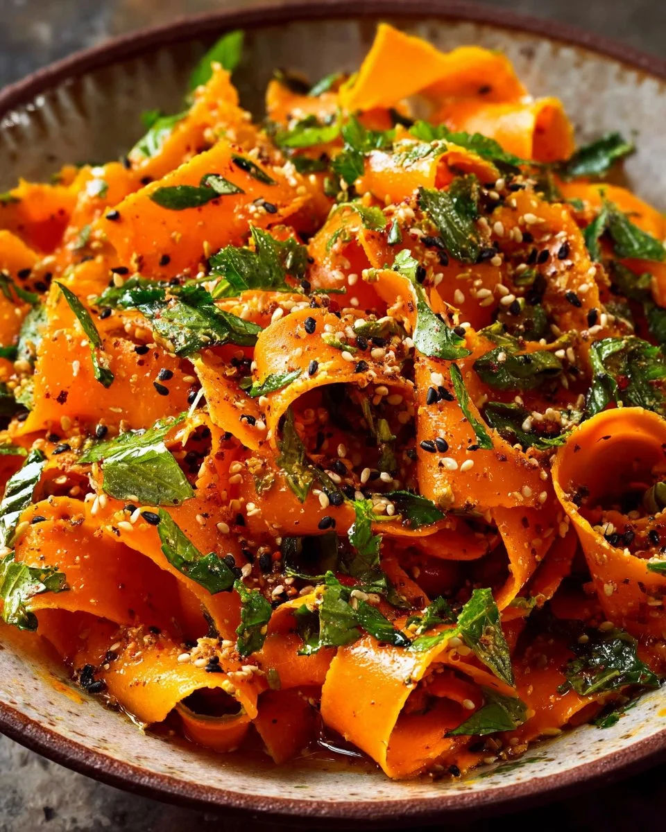 Colorful Sesame Ginger Carrot Ribbon Salad with fresh ingredients and vibrant colors