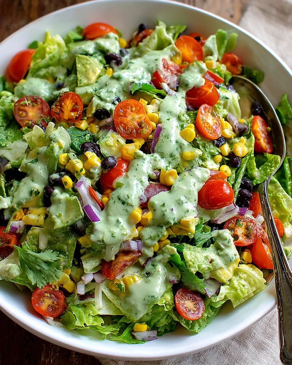 Southwestern chopped salad with cilantro-lime dressing served in a bowl.