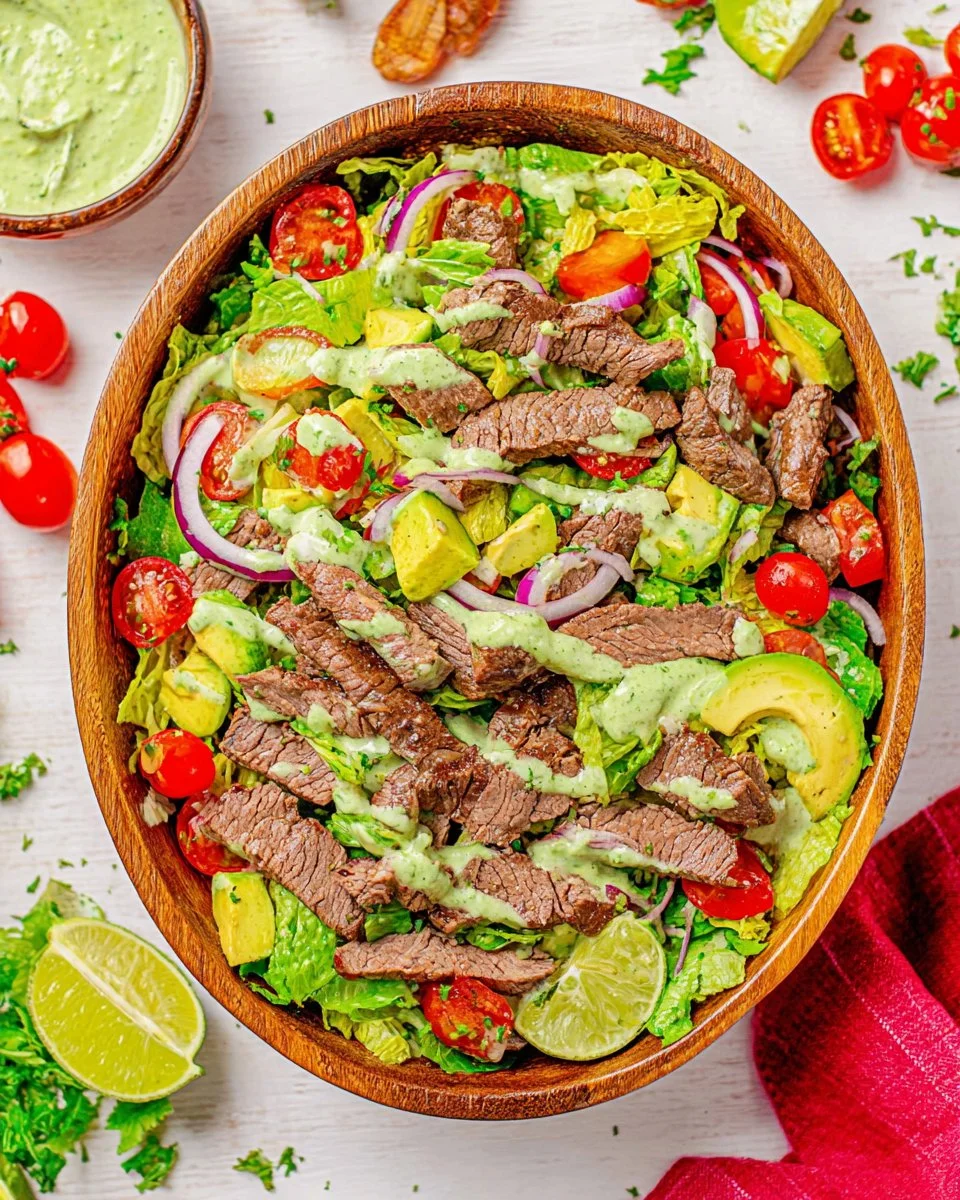 Steak Fajita Salad with Creamy Cilantro Lime Dressing