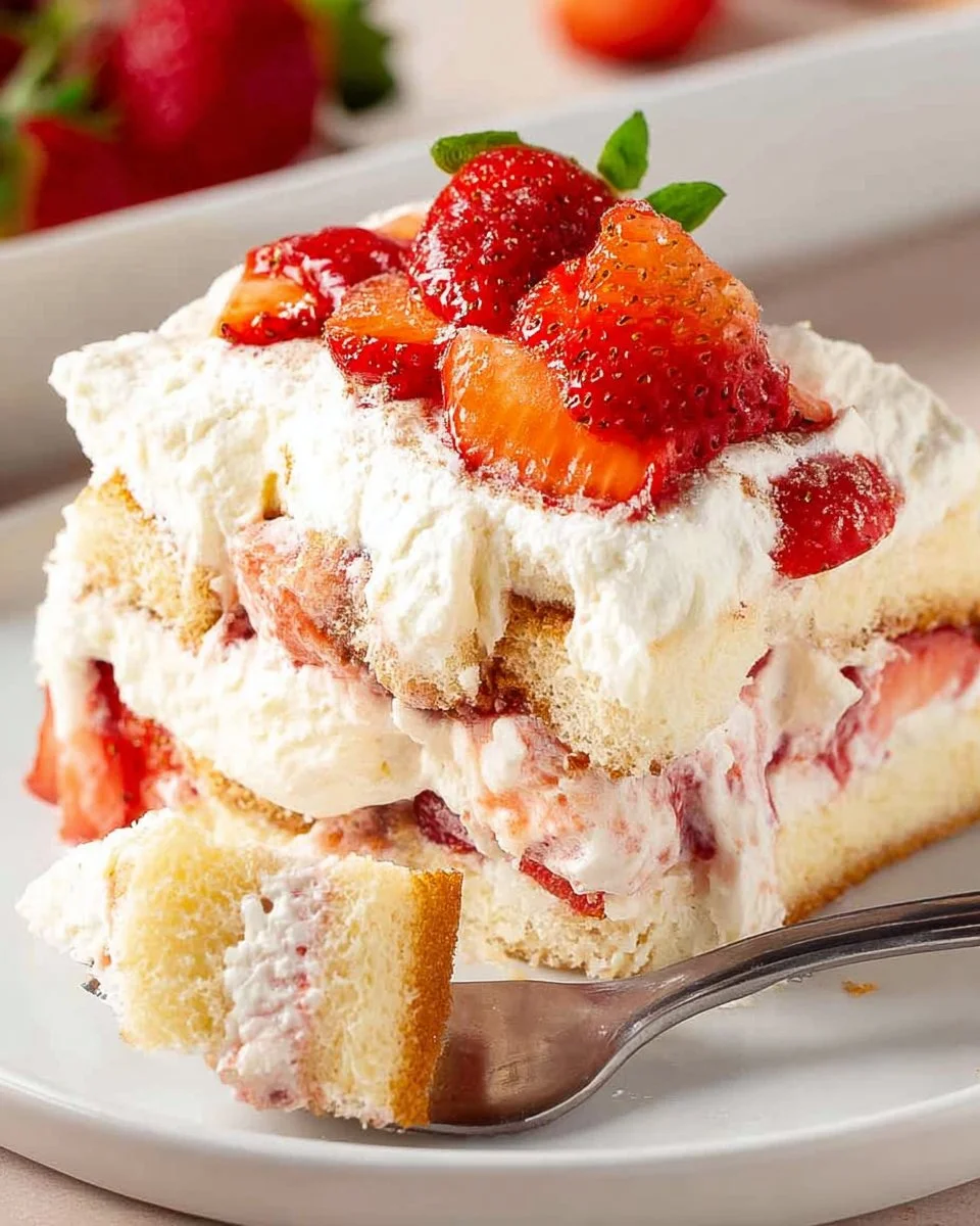 Delicious strawberry tiramisu served in a glass with layers of mascarpone and strawberries