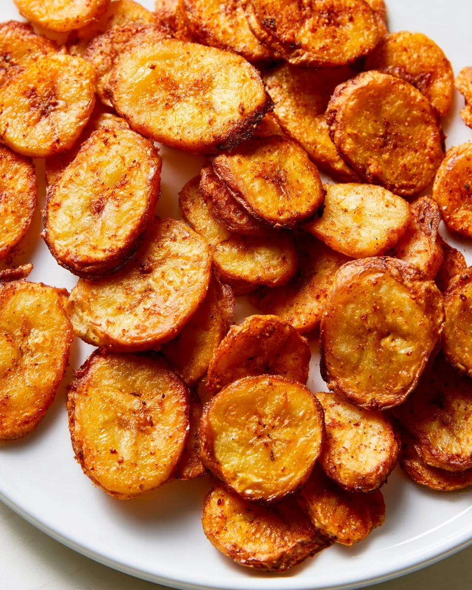 Crispy homemade air fryer banana chips served in a bowl