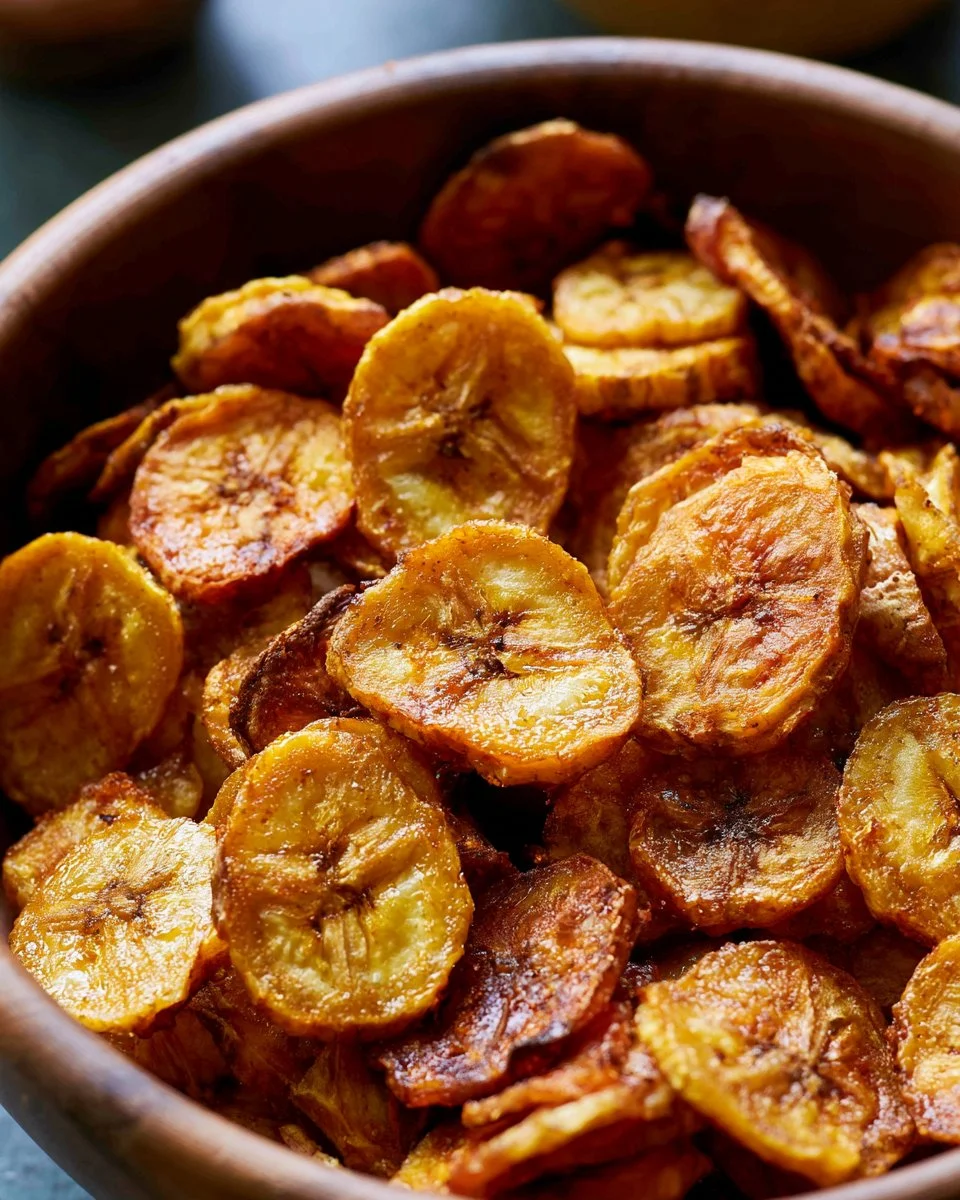 Delicious homemade air fryer banana chips, crispy and healthy snack option.