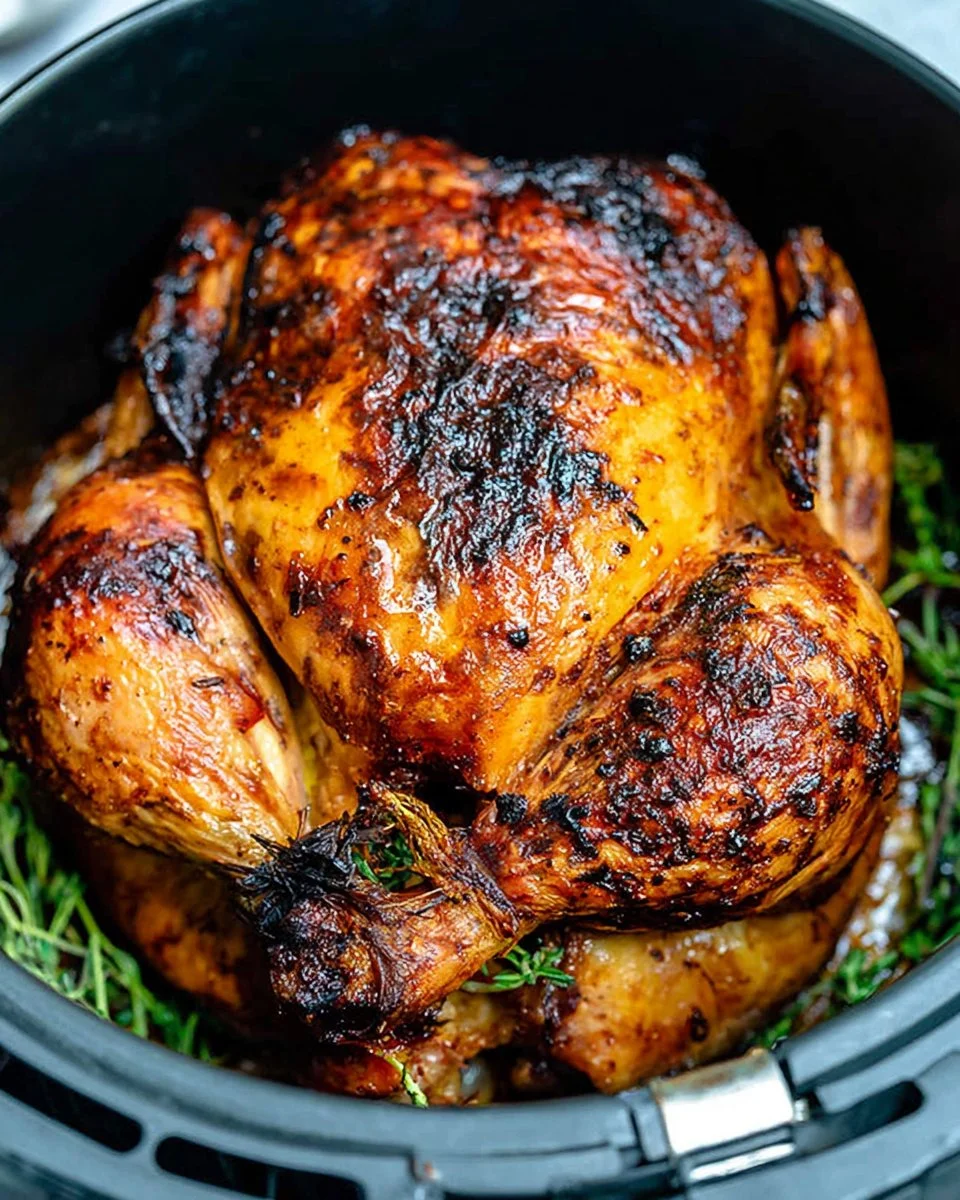 Delicious air fryer roast chicken cooked to perfection with crispy skin
