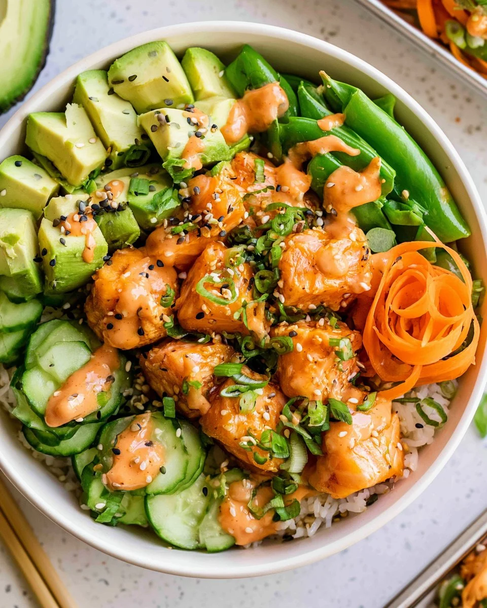 Healthy air fryer salmon bowls with vegetables and grains