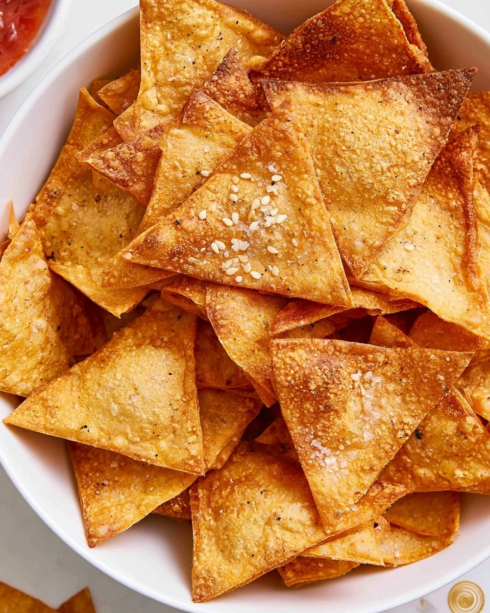Crispy air fryer wonton chips, a delicious and healthy snack alternative.