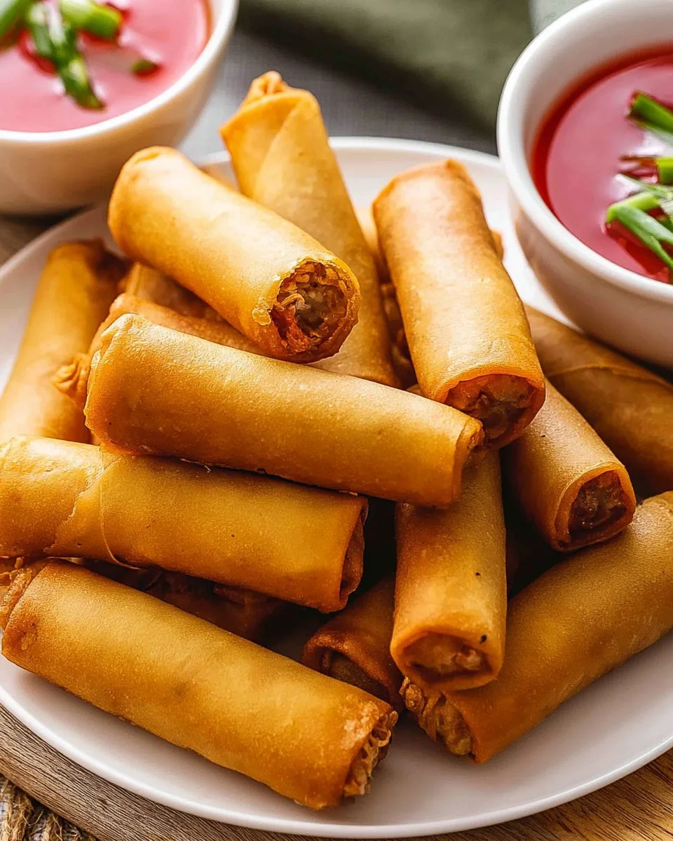 Delicious Authentic Lumpia served on a plate with dipping sauce