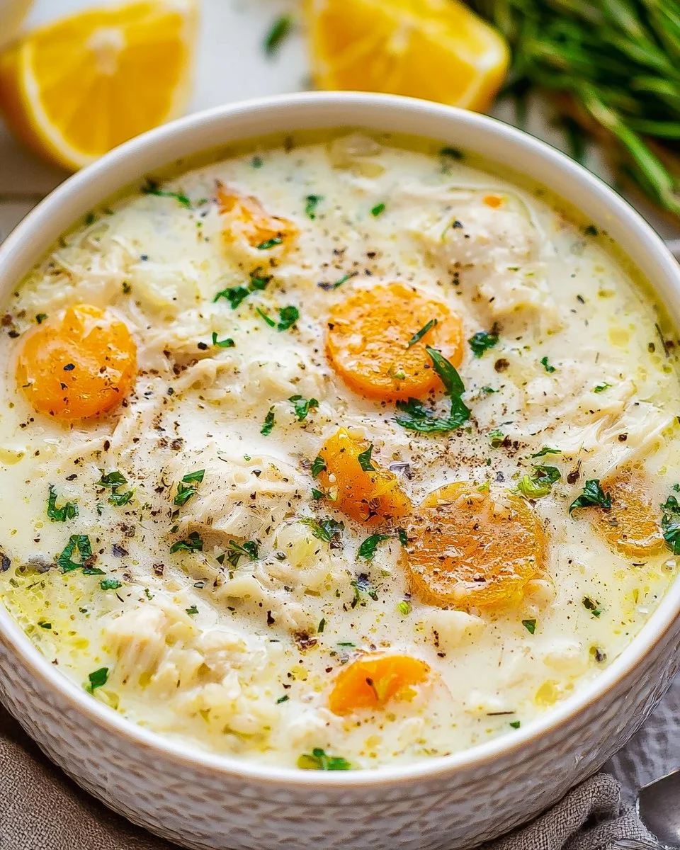Bowl of Avgolemono Soup, a traditional Greek lemon chicken soup