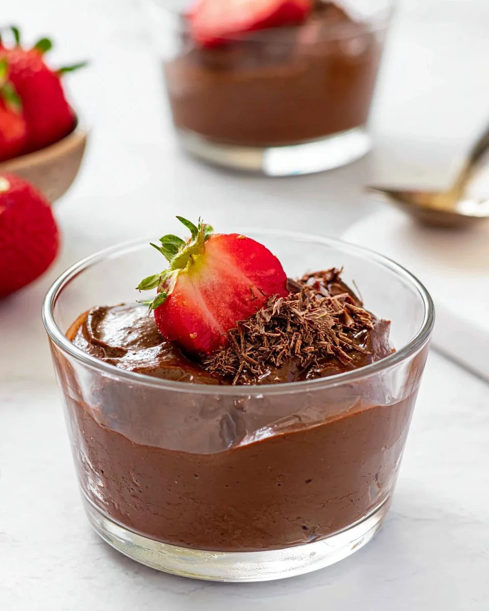 Delicious avocado chocolate mousse served in a bowl with mint garnish