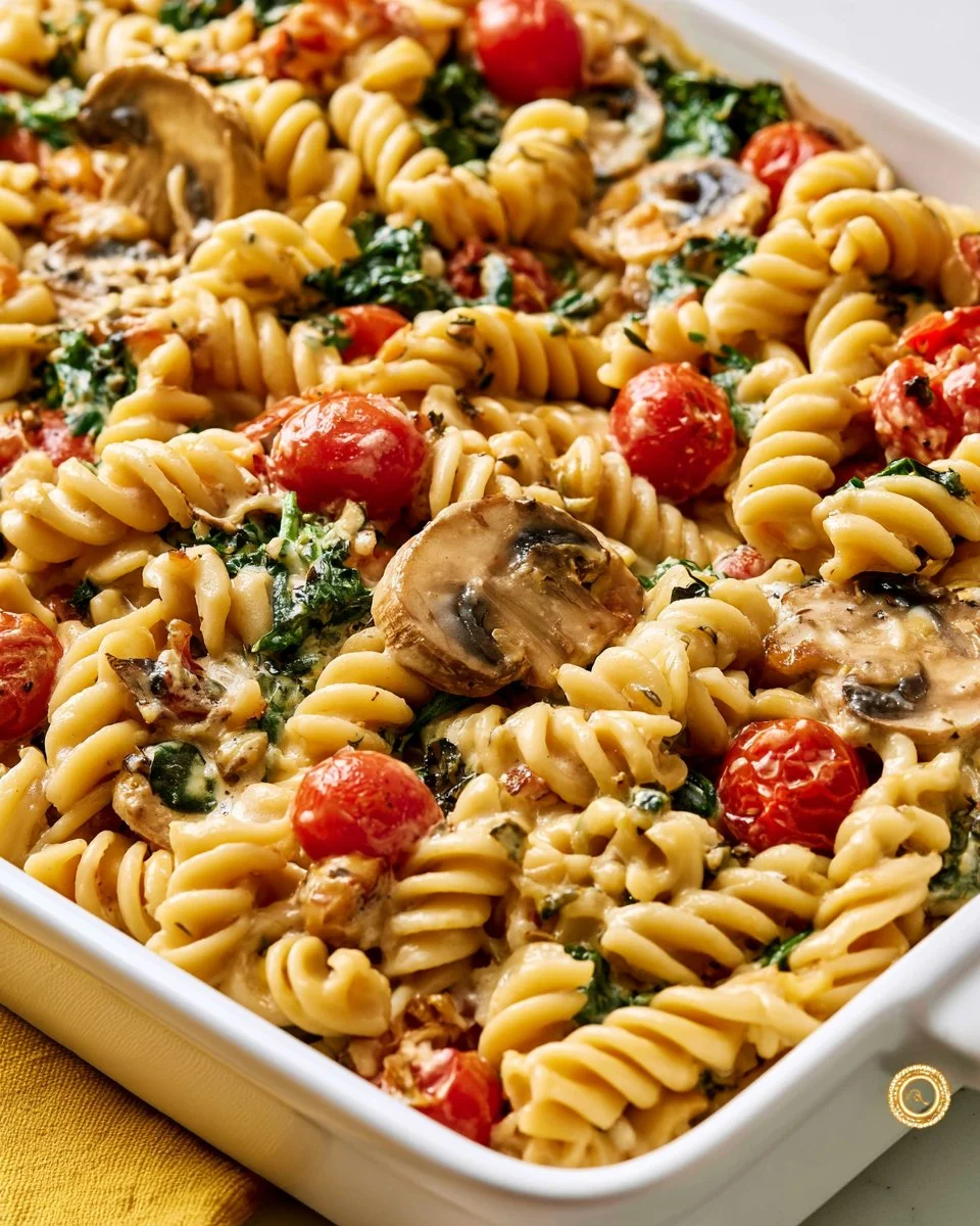 Delicious Baked Boursin Pasta served in a white bowl with fresh herbs