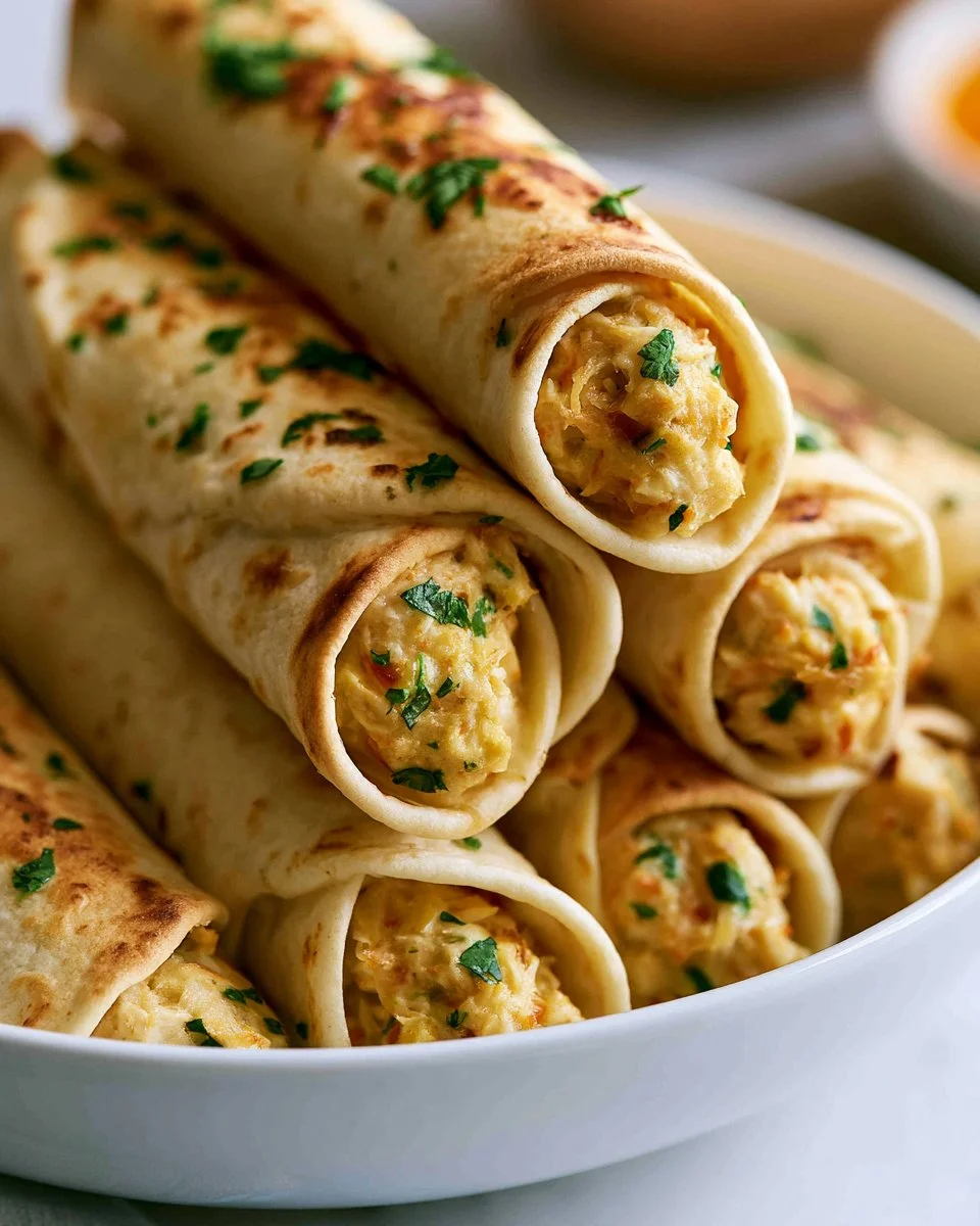Baked chicken taquitos on a plate garnished with fresh cilantro and salsa.